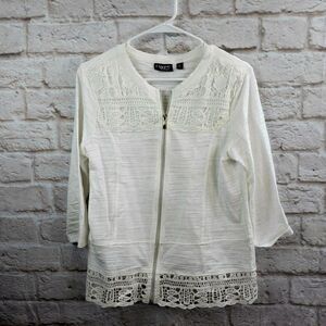 Onque Casual Women's White  Crochet Lace Zipper